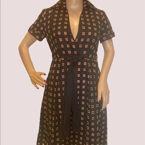 Diane von Furstenberg Bundette Faux Wrap Retro Look Black Linen Dress Size 4 VGC